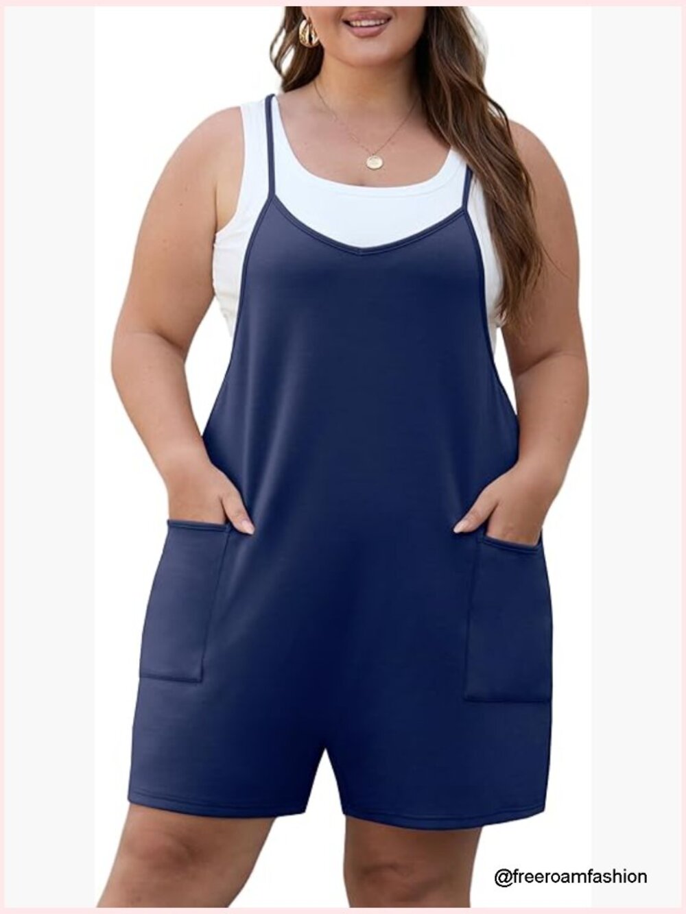 Plus Size Romper Adjustable Spaghetti Strap Jumpsuit With Pockets Sleeveless